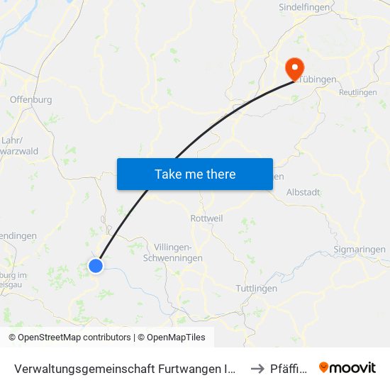 Verwaltungsgemeinschaft Furtwangen Im Schwarzwald to Pfäffingen map
