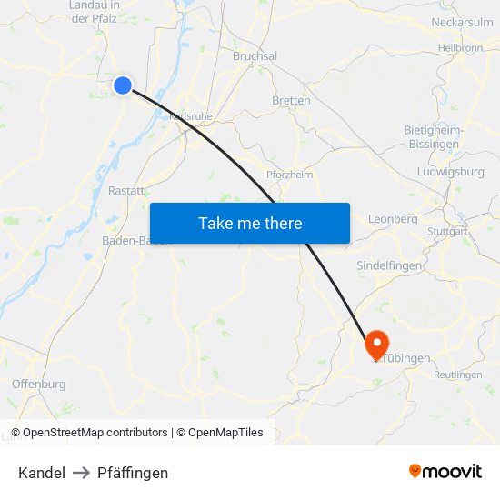 Kandel to Pfäffingen map