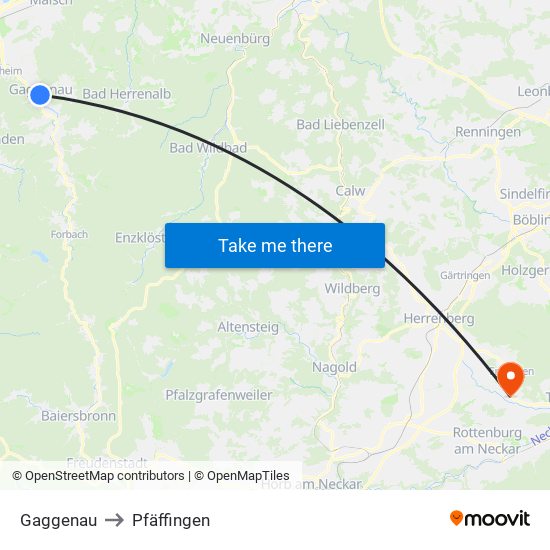 Gaggenau to Pfäffingen map