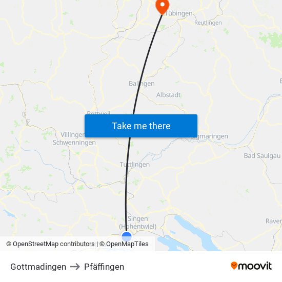 Gottmadingen to Pfäffingen map