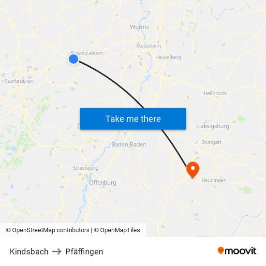 Kindsbach to Pfäffingen map