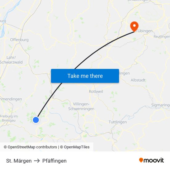 St. Märgen to Pfäffingen map