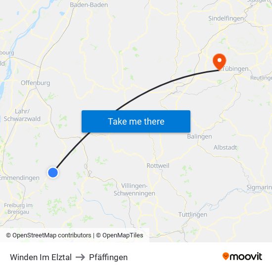 Winden Im Elztal to Pfäffingen map