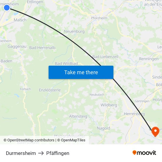 Durmersheim to Pfäffingen map