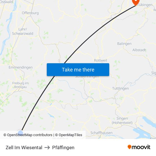 Zell Im Wiesental to Pfäffingen map