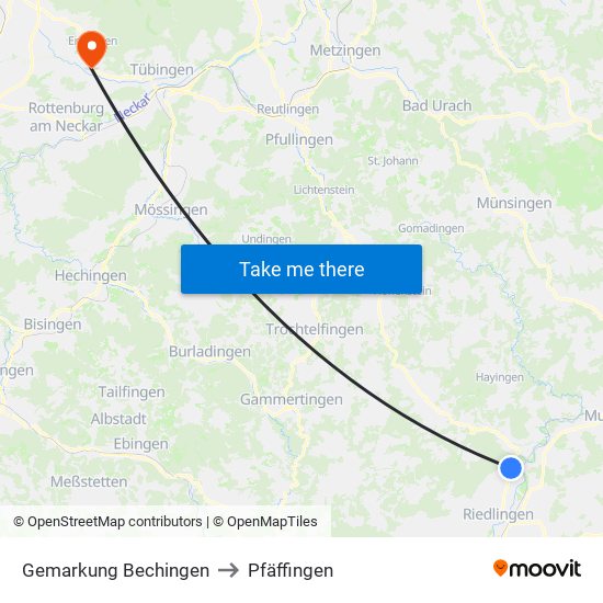 Gemarkung Bechingen to Pfäffingen map