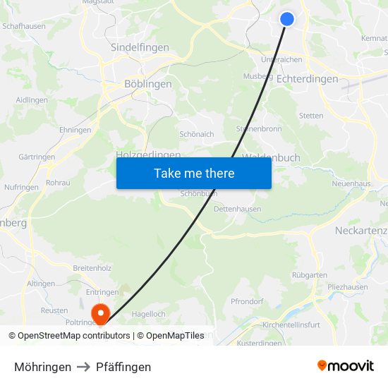 Möhringen to Pfäffingen map