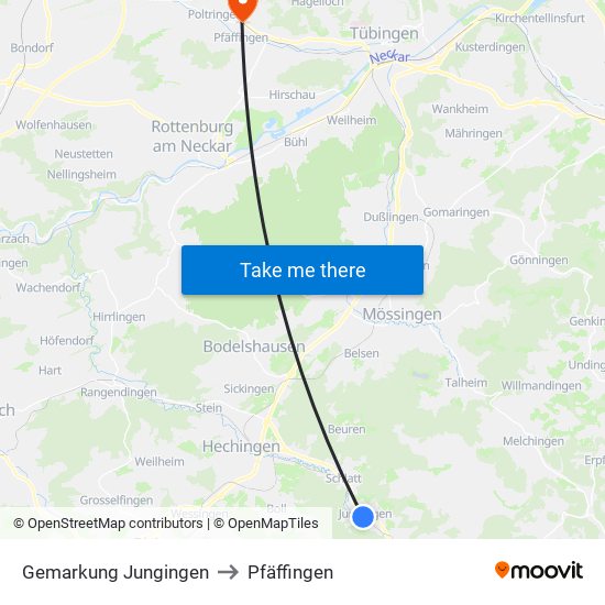 Gemarkung Jungingen to Pfäffingen map