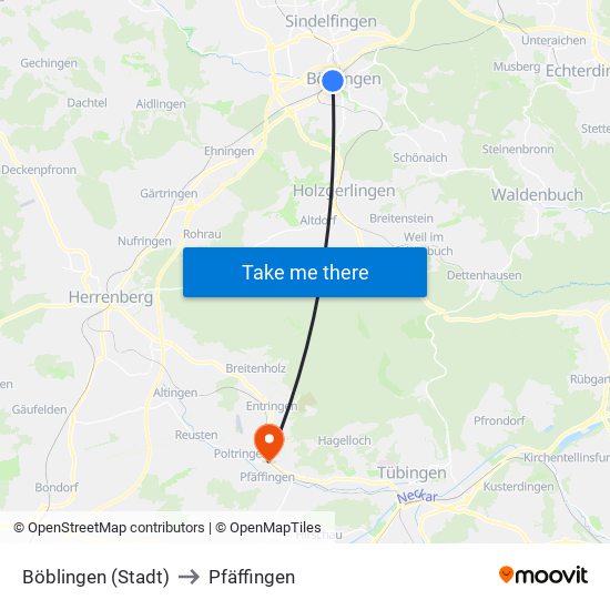 Böblingen (Stadt) to Pfäffingen map