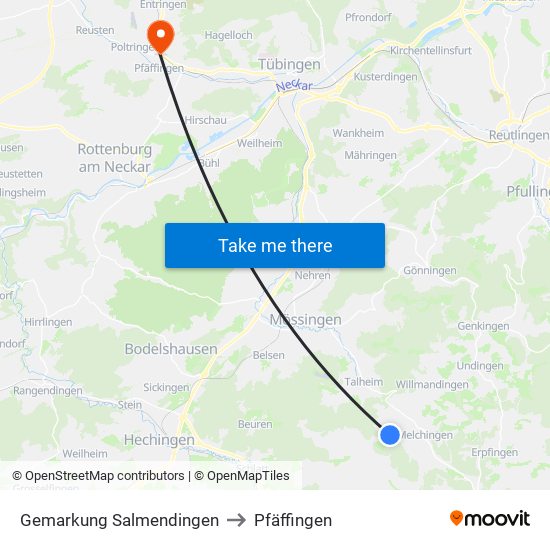 Gemarkung Salmendingen to Pfäffingen map