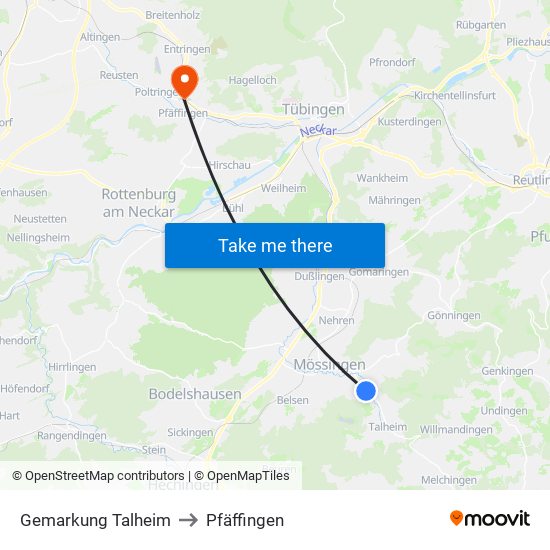 Gemarkung Talheim to Pfäffingen map