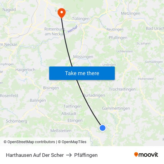 Harthausen Auf Der Scher to Pfäffingen map