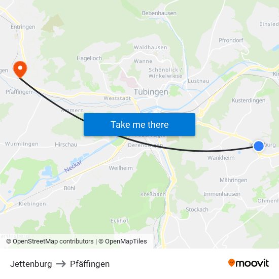 Jettenburg to Pfäffingen map