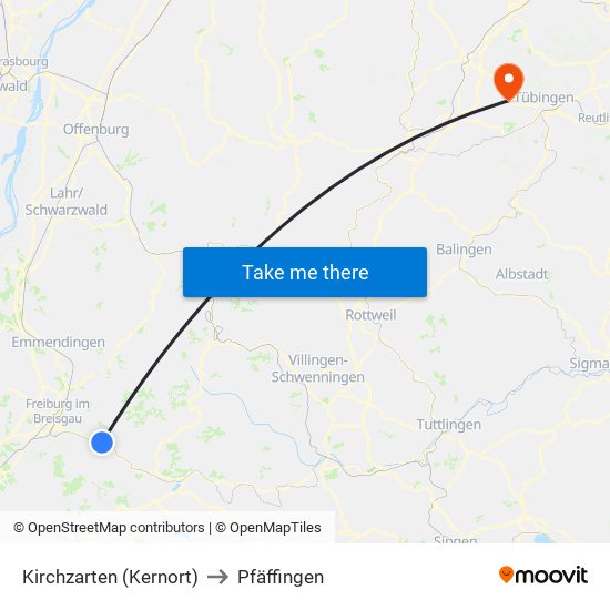 Kirchzarten (Kernort) to Pfäffingen map