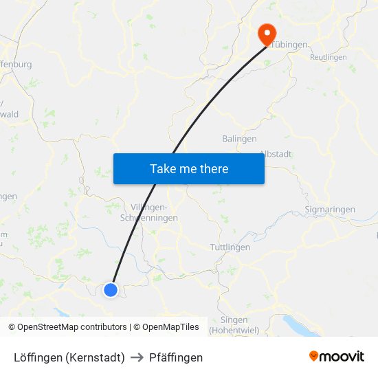 Löffingen (Kernstadt) to Pfäffingen map