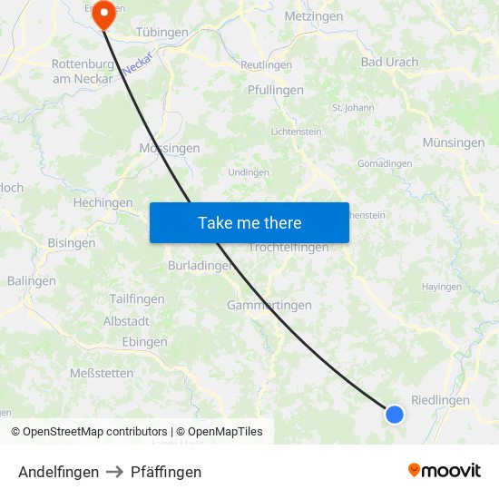 Andelfingen to Pfäffingen map