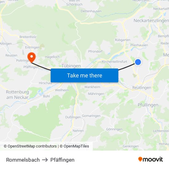 Rommelsbach to Pfäffingen map