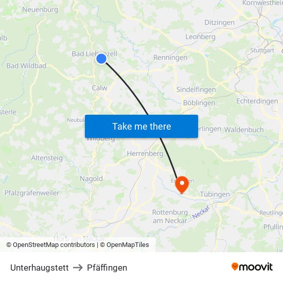 Unterhaugstett to Pfäffingen map