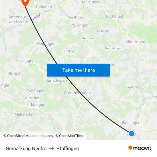 Gemarkung Neufra to Pfäffingen map