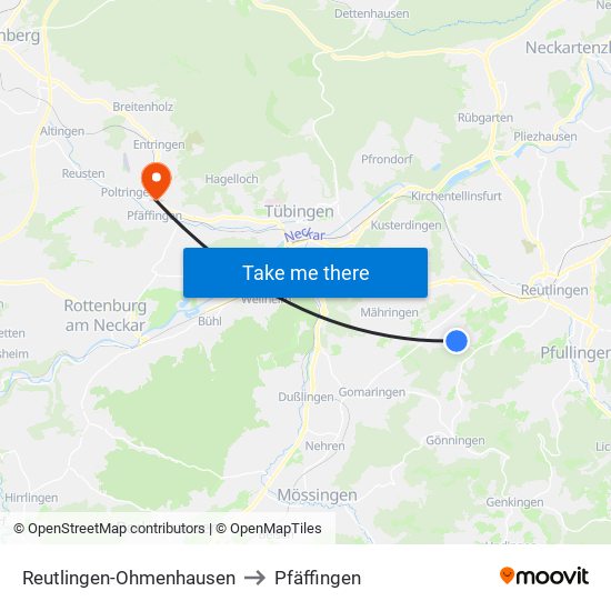 Reutlingen-Ohmenhausen to Pfäffingen map