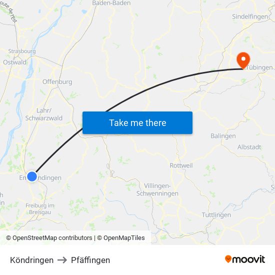 Köndringen to Pfäffingen map