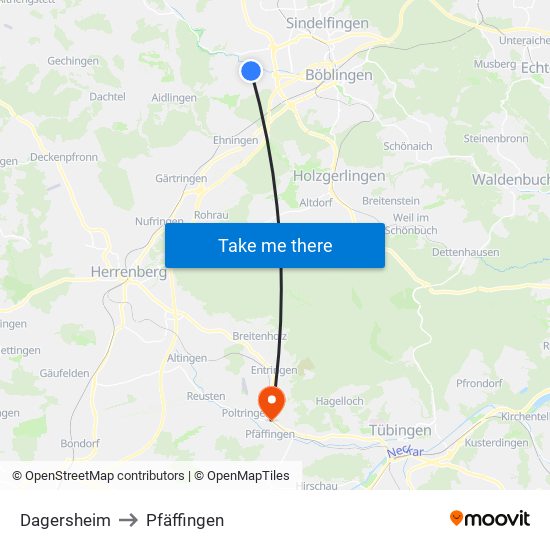 Dagersheim to Pfäffingen map
