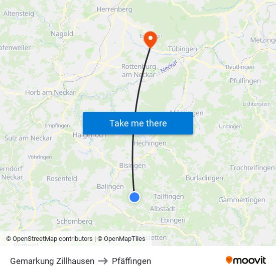 Gemarkung Zillhausen to Pfäffingen map