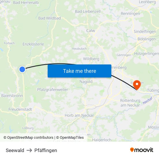 Seewald to Pfäffingen map