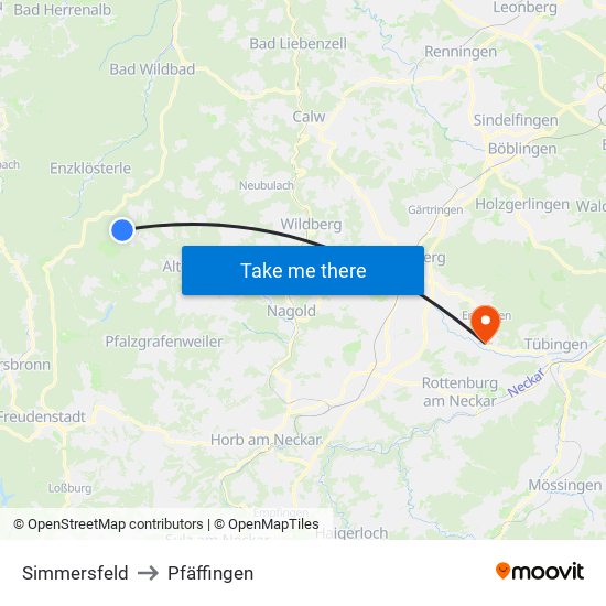 Simmersfeld to Pfäffingen map