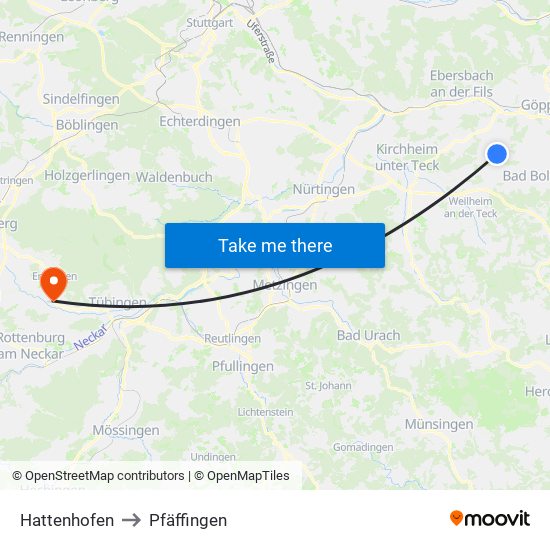 Hattenhofen to Pfäffingen map