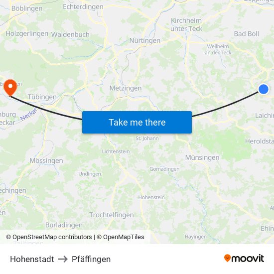 Hohenstadt to Pfäffingen map