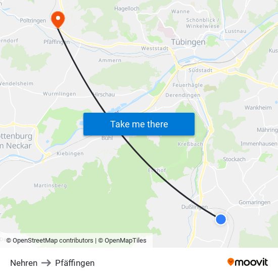 Nehren to Pfäffingen map