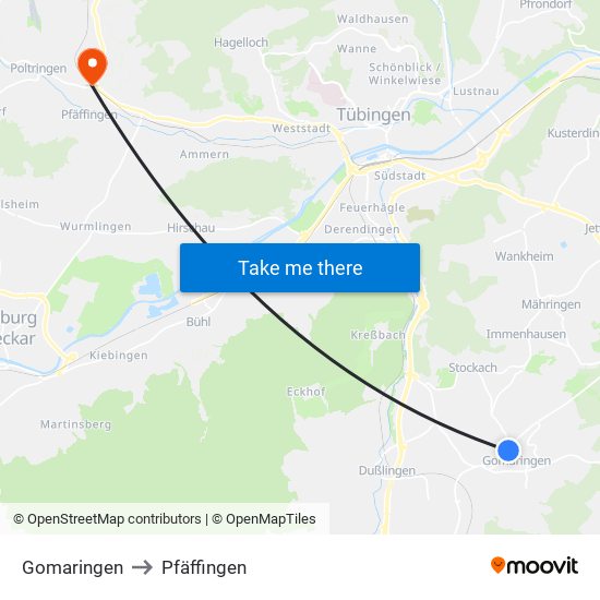 Gomaringen to Pfäffingen map