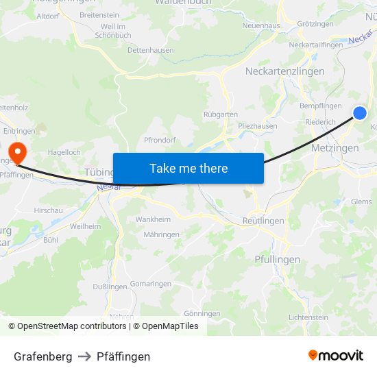 Grafenberg to Pfäffingen map