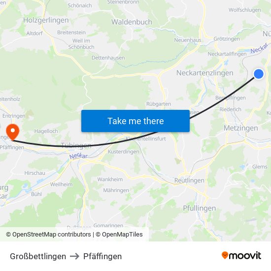 Großbettlingen to Pfäffingen map