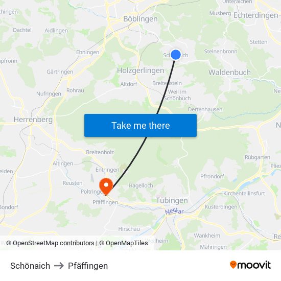 Schönaich to Pfäffingen map