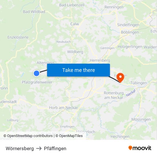 Wörnersberg to Pfäffingen map