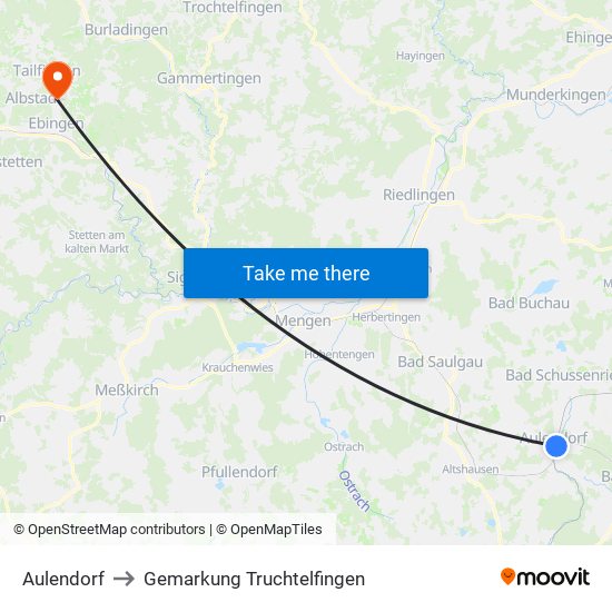 Aulendorf to Gemarkung Truchtelfingen map