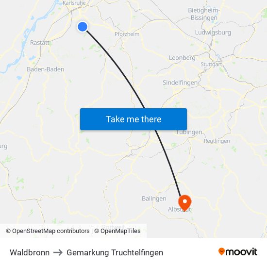 Waldbronn to Gemarkung Truchtelfingen map