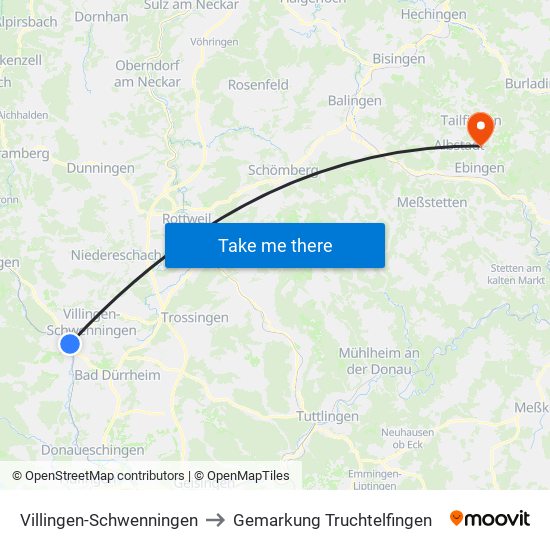 Villingen-Schwenningen to Gemarkung Truchtelfingen map