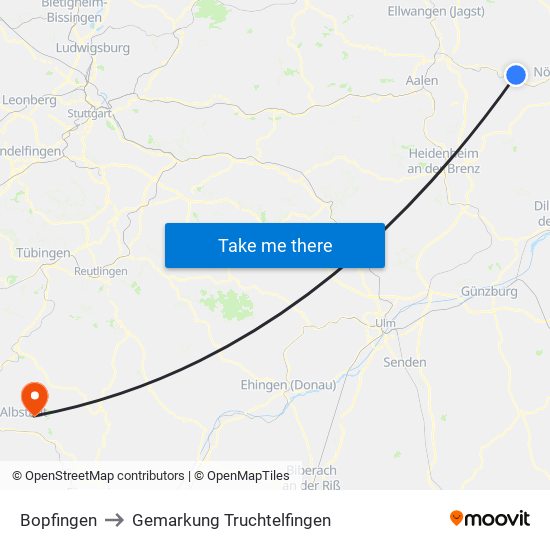 Bopfingen to Gemarkung Truchtelfingen map