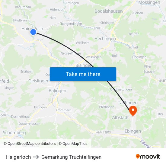 Haigerloch to Gemarkung Truchtelfingen map