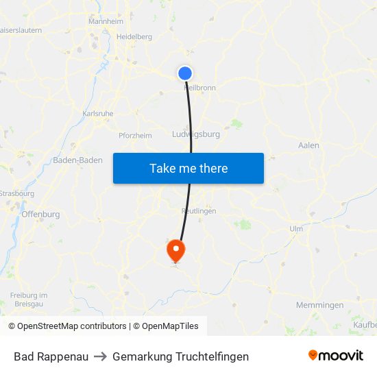 Bad Rappenau to Gemarkung Truchtelfingen map