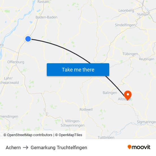 Achern to Gemarkung Truchtelfingen map