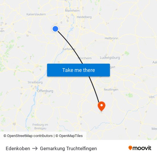 Edenkoben to Gemarkung Truchtelfingen map