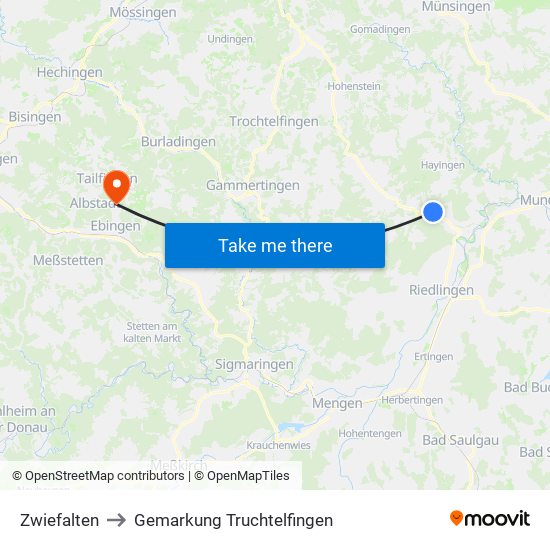 Zwiefalten to Gemarkung Truchtelfingen map