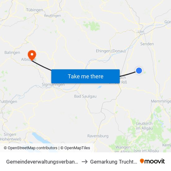 Gemeindeverwaltungsverband Schwendi to Gemarkung Truchtelfingen map