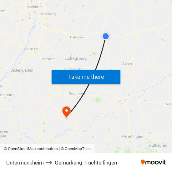 Untermünkheim to Gemarkung Truchtelfingen map