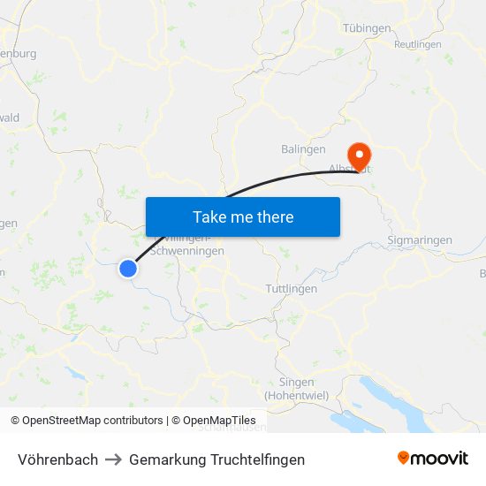 Vöhrenbach to Gemarkung Truchtelfingen map