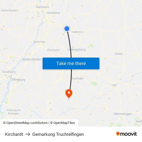 Kirchardt to Gemarkung Truchtelfingen map